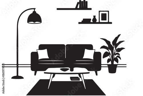 Modern Living Room Interior Silhouette Icon