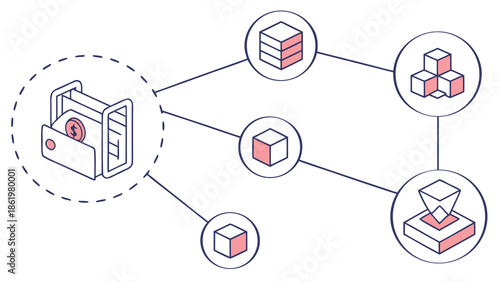Blockchain network connection diagram Isolated background