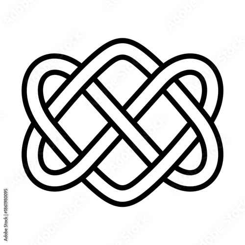 Celtic love knot with interlaced hearts. A single line is forming two hearts, seamless interlaced in a loop with no beginning and no end. A symbol of faith, eternity, unity, and eternal love. Vector