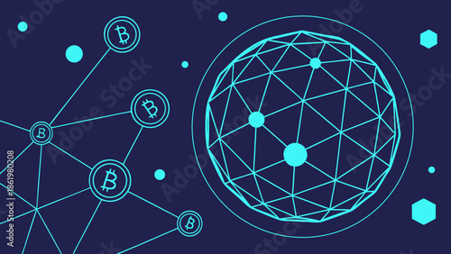 Bitcoin Cryptocurrency Global Blockchain Network Technology with vector illustration