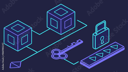 Cybersecurity Blockchain Network Technology Data Protection with vector illustration