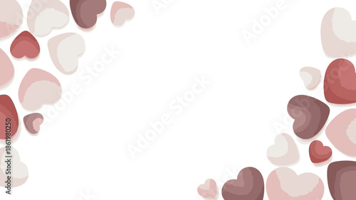 Valentine's Day decoration illustration featuring a frame filled with various sized hearts in shades of pink, red, and white on a clean white background.
