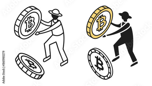 Isometric Bitcoin Mining Digital Finance Investment Concept with vector illustration