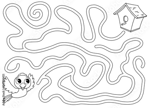 Bird maze graphic black white sketch illustration vector 