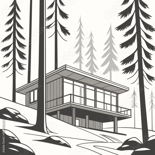 Scandinavian style elevated house with minimalist and forest surroundings