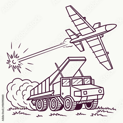 Mobile air defense launcher engaging unmanned aerial vehicle 1