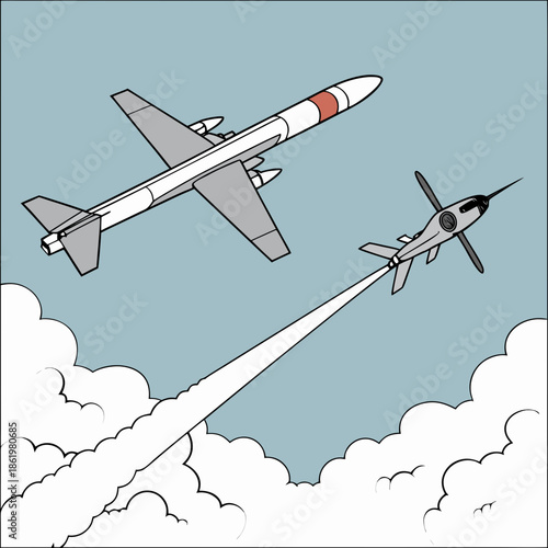 Bild auf Leinwand Short range interceptor missile chasing drone aircraft