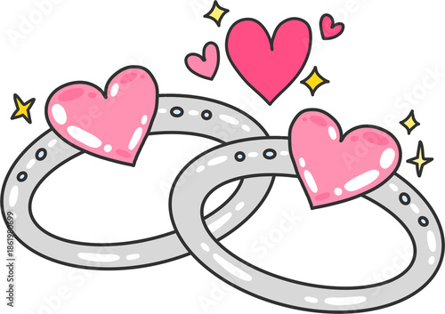 Hand Drawn Pink Heart Couple Rings Illustration Isolated on Transparent Background