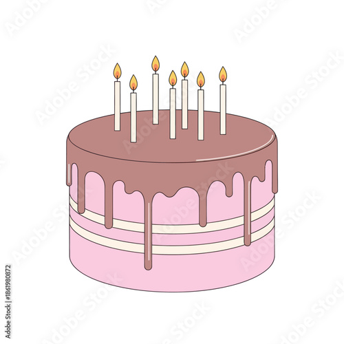 Pink Layer Cake with Chocolate Drizzle and Lit Candles