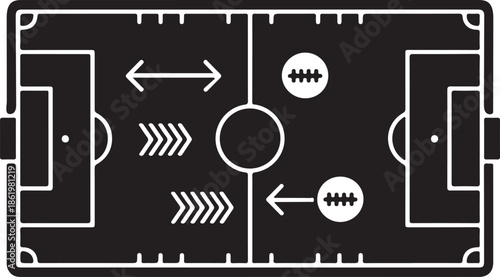 American football playbook field diagram silhouette vector illustration for strategy, tactics, coaching and sports analysis