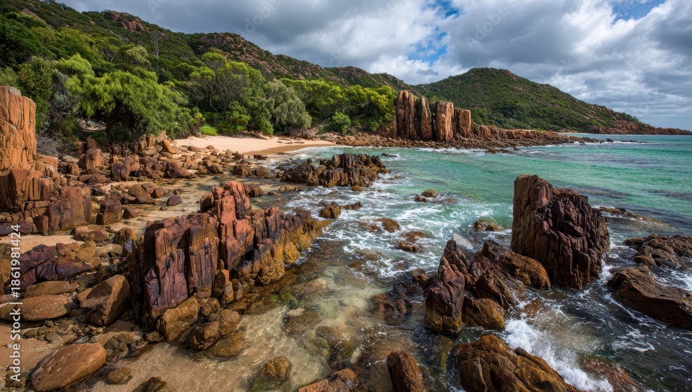 Fototapeta premium 美しい海岸の岩と波が見える場所