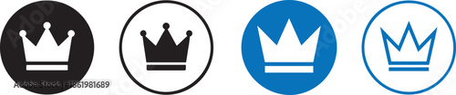 Crown button color icon set with premium royal symbols for UI, apps, games, and web design.
