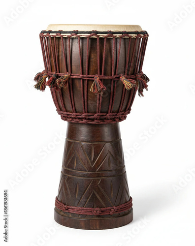 Traditional Handcrafted African Djembe Drum with Intricate Carvings and Rope Tuning