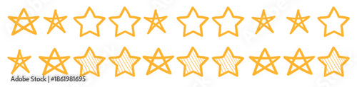Five star. Hand drawn review yellow five star illustration. Award, quality, feedback