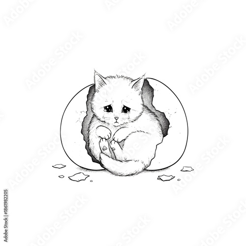 Sad kitten in eggshell