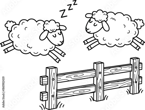 Cute sheep jumping over wooden fence in playful scene