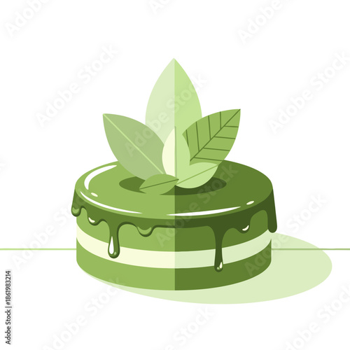 Vibrant Green Cake with Fresh Mint Leaves - Healthy Dessert Illustration