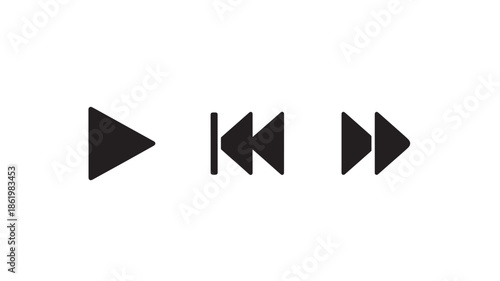 Media Controls Icons in Minimalist Design with Black Color on White Background for User Interface