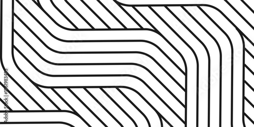 Abstract geometric line pattern background featuring repeating curved and angular stripes in monochrome tones.