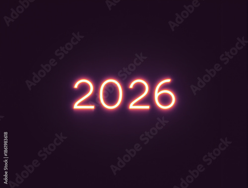 Glowing neon 2026 sign in dark background for future concepts