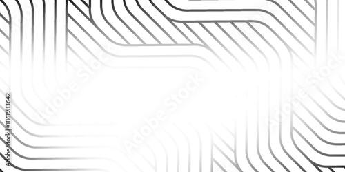 Abstract geometric line pattern background featuring repeating curved and angular stripes in monochrome tones.