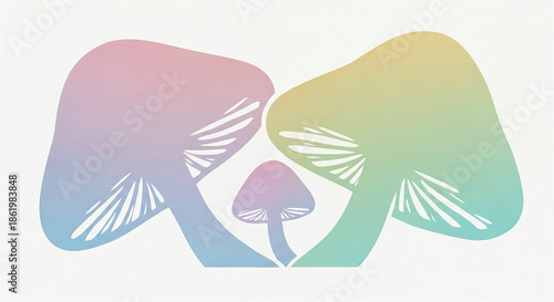Pastel Mushrooms Illustration with Nature, Abstract, and White Background.