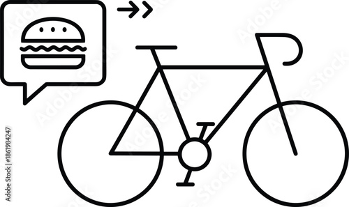Food delivery bicycle icon showing fast courier service online ordering restaurant takeaway logistics outline illustration design