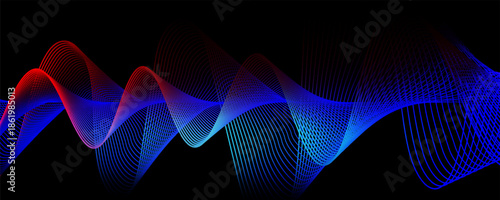 Abstract colorful sound wave visualization on a black background, featuring flowing lines in gradient