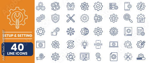 Setting & Setup Line Icons Set. Configuration, Options, Settings and Control. Editable Stroke Vector Illustration