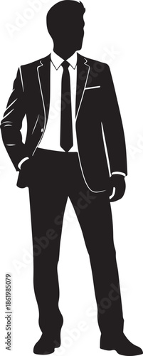 Silhouette of a man in a business suit standing confidently