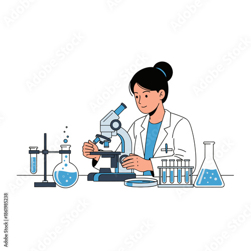 Scientist Working With Microscope in Laboratory, Conducting Medical Research