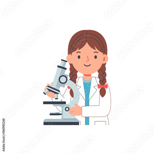 Young Girl Scientist with Microscope, Exploring Science and Discovery
