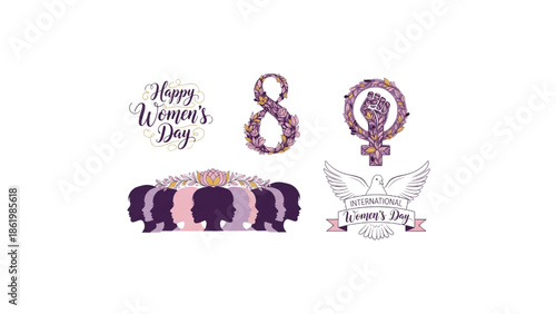 international womens day floral icon set illustration