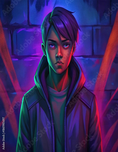 Neon cyberpunk character portrait with futuristic lighting illustration