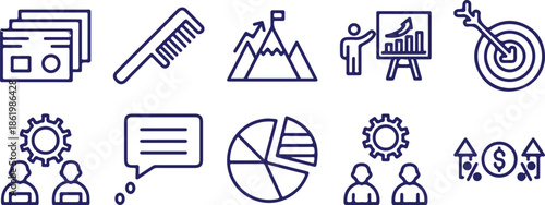 business management bule line icons set vector illustration collection style