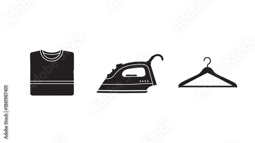 Clothing and Laundry Icons in Simple Flat Design with Monochromatic Color Scheme on White Background for Apparel and Household