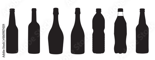  collection of black silhouettes of bottles from various