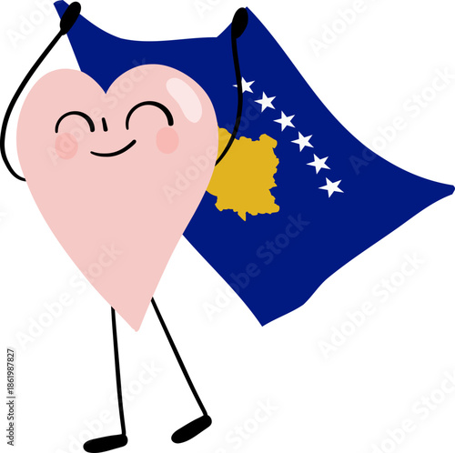 illustration of heart cartoon character with Kosovo flag