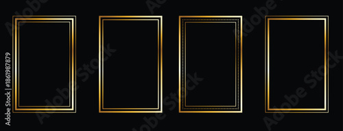  gold thin rectangle frame set shining gold square borders 