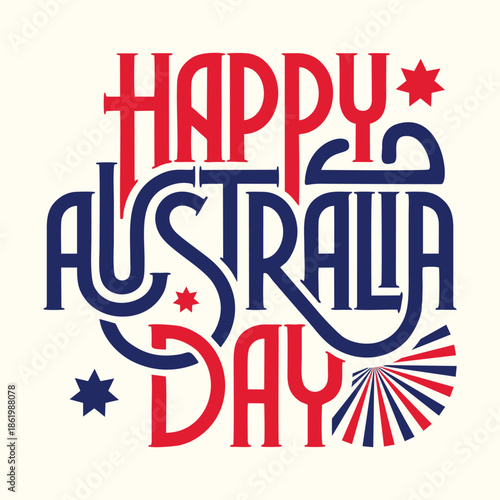 Happy Australia Day Graphic with Radial Burst and Stars