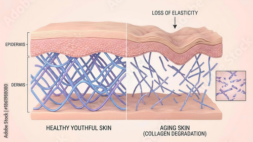 Aging Skin Collagen Degradation vs Healthy Youthful Skin