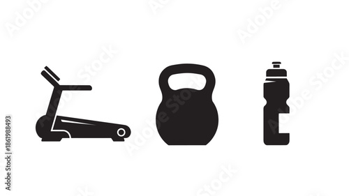 Fitness Equipment Silhouettes in Modern Minimalist Style with High Contrast Lighting on White Background for Health and Wellness