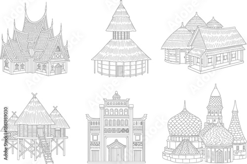 Collection of diverse architectural building sketches