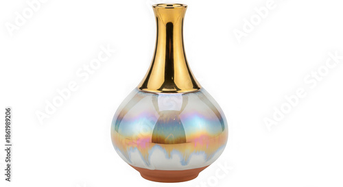 Elegant Ceramic Decorative Vase with Gold Neck Isolated on Transparent Background