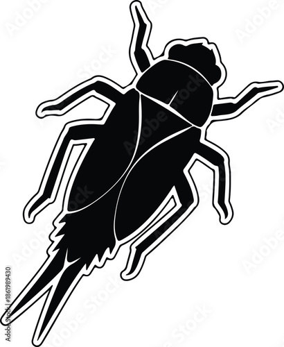 Silhouette Giant Water Bug Insect Black and White Outline Vector Illustration