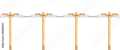 wooden electric pole isolated on white background