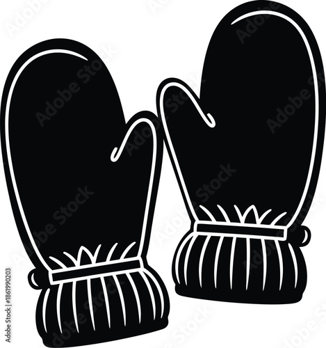 Black winter mittens graphic design element on transparent background silhouette