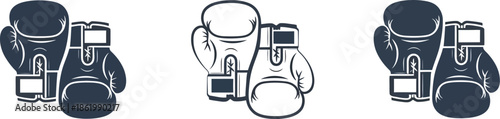 Three boxing gloves in different positions on transparent background silhouette