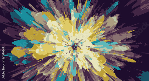 This vibrant abstract explosion of colorful paint splashes radiates outward from a central point, creating a dynamic and energetic visual perfect for creative backgrounds.