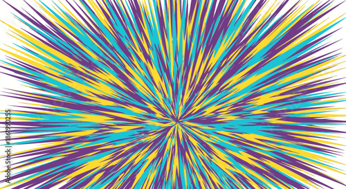 A vibrant abstract explosion of colorful lines radiates dynamically from a central point, creating a captivating visual burst of energy and movement.